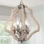 Farmhouse Chandelier, New Modern Orb Kitchen Chandelier, 5-Light Wooden Chandeliers for Dining Rooms, Foyer, Entryway