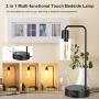 Modern Bedside Table Desk Lamp, 3 Way Dimmable Glass Lampshade Design Industrial Touch Control Table Lamp with 2 USB Ports and 2 AC Outlet, Nightstand Reading Lamp for Bedroom Living Room Office