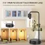 Modern Bedside Table Desk Lamp, 3 Way Dimmable Glass Lampshade Design Industrial Touch Control Table Lamp with 2 USB Ports and 2 AC Outlet, Nightstand Reading Lamp for Bedroom Living Room Office