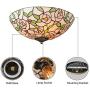 SUSUO Romanticism Style Colorful Stained Glass Flush Mount Ceiling Fixture with Pink Rose Pattern Art Deco Ceiling Light for Bedroom Living Room Hallway Kitchen