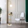 JiuZhuo 60'' Modern Arc Floor Lamp with Shelf in Gold with Glass Shade & Marble Base for Living Room, Storage Shelf Floor Lamp