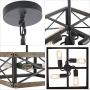 GEPOW Farmhouse Cage Chandelier, Rustic Wood Square 4 Light Fixture for Dining Room, Living Room, Bedroom, Foyer and Kitchen Island