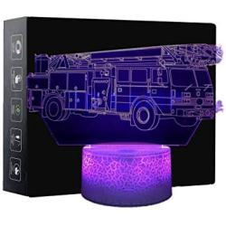 3D Night Light Illusion Lamp Fire Truck Shape Touch Table Lighting 7 Colors Changing LED Light Car Pattern Table Lamps Childrenroom Theme Decoration and Kiddie Family Holiday Gift (Fire Truck)