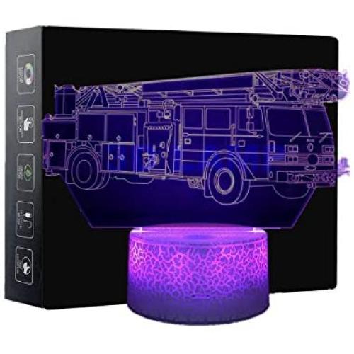 3D Night Light Illusion Lamp Fire Truck Shape Touch Table Lighting 7 Colors Changing LED Light Car Pattern Table Lamps Childrenroom Theme Decoration and Kiddie Family Holiday Gift (Fire Truck)