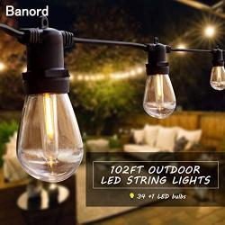 Banord 51FT Outdoor Shatterproof LED String Lights, Waterproof 17 Hanging Sockets with 18 x Dimmable LED Bulb Garden Light String, Waterproof Vintage Patio Lights for Wedding Party