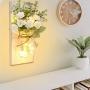 Rustic Wall Sconces Mason Jar Sconces Handmade Wall Art Hanging Design with Remote Timer LED Fairy Lights and White Rose, Farmhouse Kitchen Decorations Wall Decor Living Room Lights (Set of Two)