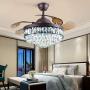 Healer 42 inch Crystal Ceiling Fan with Remote Control Brown Finish, Modern Retractable Invisible LED Chandelier Fans with Lights for Living Room Indoor Decorative Lamp