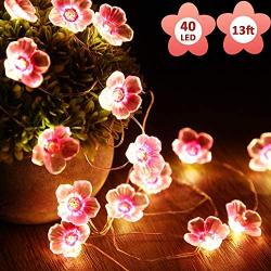 Flower String Lights Fairy Pink Cherry Blossom Lights 13 Feet 40 LEDs USB and Battery Operated Decorative Lights for Girls Bedroom Indoor Outdoor Wedding and Valentines Day