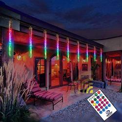 Slashome Colorful LED Icicle Lights, 8-Count 96 LED Colors Dimmable Christmas Lights Outdoor,Weatherproof RGB Lights with Remote, for Christmas Patio Yard Garden Xmas Wedding Party Decor