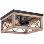 Eyassi Flush Mount Ceiling Lights Fixtures, Farmhouse 4-Light Wooden Close to Ceiling Lighting Black Ceiling Lamp for Kitchen Island Living Room Bedroom Hallway Laundry Entryway