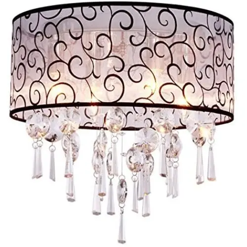 DINGGU Luxury Drum 4 Lights Flush Mounted Crystal Ceiling Lamp, Modern Chandelier Pendant Light Fixtures for Bedroom DINGGU Luxury Drum 4 Lights Flush Mounted Crystal Ceiling Lamp, Modern Chandelier Pendant Light Fixtures for Bedroom