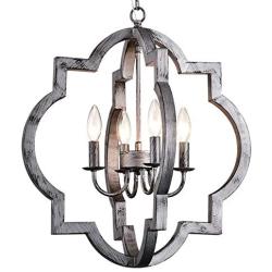 Maxax Rustic Metal Chandelier 4 Lights Ceiling Hanging Light Fixture for Indoor Kitchen Island Dining Living Room Farmhouse,Antique Silver&Black Finish