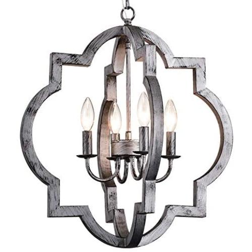 Maxax Rustic Metal Chandelier 4 Lights Ceiling Hanging Light Fixture for Indoor Kitchen Island Dining Living Room Farmhouse,Antique Silver&Black Finish