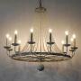 Jiuzhuo Rustic Vintage Candle Style Crystal Bead Strands Metal Wheel Large Chandelier Lighting Hanging Ceiling Fixture,Distressed White (12-Light)