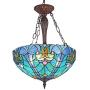 Cotoss Tiffany Dining Table Lights, 3-Light Hanging Tiffany Style Lamp, Blue Stained Glass Dining Room Lights, Pendant Lights, Victorian Tiffany Hanging Light 18'' Wide Lampshade