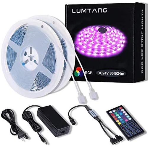 LED Strip Lights, 80ft RGB Led Strip SMD 5050 LED Lights, Color Changing Light Strip with 44 Keys RF Remote Controller 24V UL Power Adapter (White)