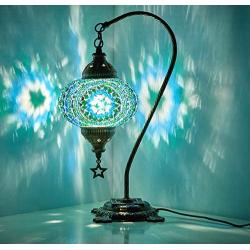 New BOSPHORUS Stunning Handmade Swan Neck Turkish Moroccan Mosaic Glass Table Desk Bedside Lamp Light with Bronze Base (Green)