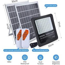 400W Solar Flood Lights Outdoor, 432 LEDs IP66 Waterproof Dual Panel Remote Control Dusk to Dawn Solar Powered Flood Street Security Lights for Yard, Garden, Swimming Pool, Pathway, Basketball Court