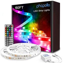 Phopollo Led Strip Lights 60ft 5050 RGB Flexible Led Lights with 44 Keys Remote Controller and 12V Power Supply