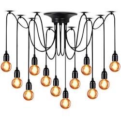 LAMPUNDIT 12-Light Chandelier, Adjustable DIY Ceiling Spider Pendant Lighting, Industrial Hanging Light Fixture (Each with 6ft Wire)