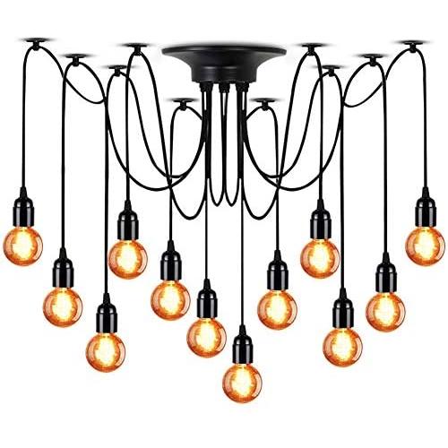 LAMPUNDIT 12-Light Chandelier, Adjustable DIY Ceiling Spider Pendant Lighting, Industrial Hanging Light Fixture (Each with 6ft Wire)