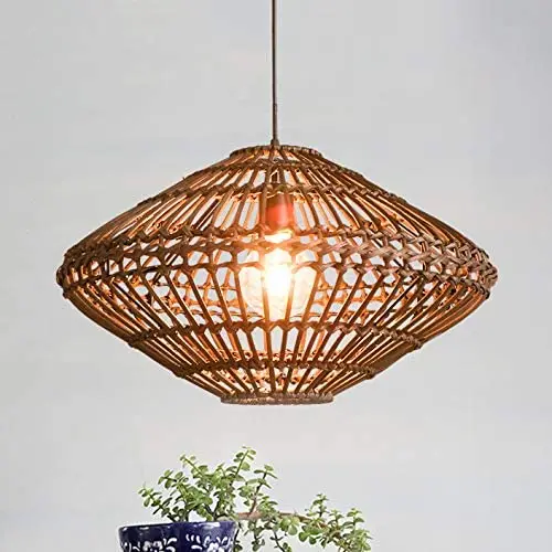 LITFAD Weave Geometric Suspension Light Natural Modern Pendant Lighting 1 Light Ceiling Hanging Light Fixture for Sitting Room Dining Room Hotel Restaurant