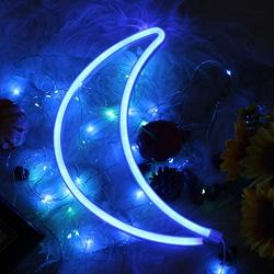 Moon Shaped Neon lamp Blue Neon Lights Art Wall Decoration Lights Battery Powered/USB Neon Lights LED Moon Sign Shaped Decor Light for Christmas Birthday Party Kids Gift Baby Room Wedding Blue Moon