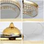 Crystal Ceiling Fan with Light, 42 Inch Chandelier Fans Light LED Remote Retractable Blades 3 Speeds Three Change Colors Crystal Invisible Fan Lamp For Bedroom Dining Living Room Gold