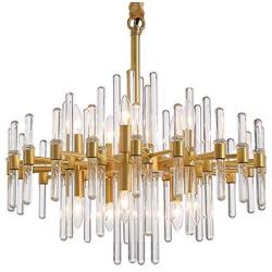 Moooni Modern Luxury Round Crystal Chandeliers Brass Pendant Ceiling Light Fixture for Kitchen Island Dining Room Brass Frame D 24.4”x H23.6”