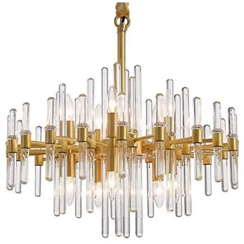 Moooni Modern Luxury Round Crystal Chandeliers Brass Pendant Ceiling Light Fixture for Kitchen Island Dining Room Brass Frame D 24.4”x H23.6”