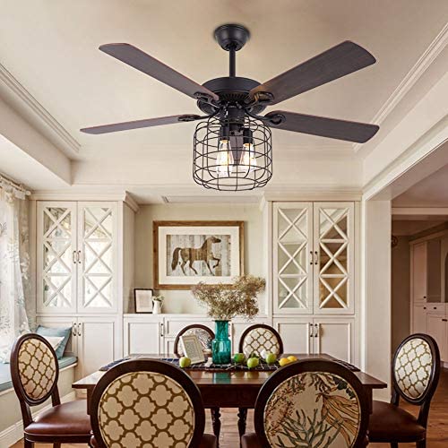 52 Inch Modern Ceiling Fan with Light Ceiling Fan Chandelier with Remote Control 3 Speed Reverse Function without Light Source E26 Suitable for Living Room, Bedroom, Dining Room (Black 1)