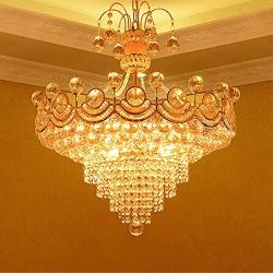 RUNNUP Glittering Crystal Cone Pendant Light European Style Chandelier in Gold Finish for Hotel Villa Restaurant Living Room Dining Room