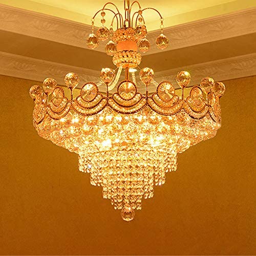 RUNNUP Glittering Crystal Cone Pendant Light European Style Chandelier in Gold Finish for Hotel Villa Restaurant Living Room Dining Room