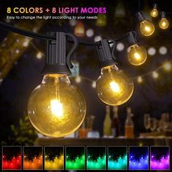 YUNLIGHTS 50FT Color Changing Outdoor String Lights, RGB LED String Lights with 30+3 G40 Globe Bulbs,Dimmable Waterproof String Lights with Remote Control for Christmas, Patio, Cafe, Backyard, Garden