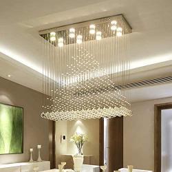 Moooni Modern Rectangle Crystal Chandeliers Rectangular Flush Mount Raindrop Ceiling Light Fixture for Dining Room Kitchen Island 10 Ligths L47''x W12''x H31.5''