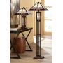 Mission Floor Lamp Art Deco with Nightlight Oiled Bronze Stained Glass Shade for Living Room Reading Bedroom - Robert Louis Tiffany