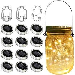 SunKite Solar Mason Jar Lights, 12 Pack 30 LED Waterproof Fairy Firefly Jar Lids String Lights with Hangers(NO Jars), Patio Yard Garden Wedding Decoration - Warm White