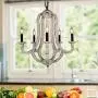 DOCHEER Vintage Wooden Chandelier Pendant Lamp 10137-5D 5-Candle Holder Lights Distressed White Wood Metal Chandeliers Lighting for Dining Room, Living Room, Bedroom, Entryways, Foyer