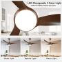Depuley Farmhouse Ceiling Fan with Light and Remote Control, 52 Inch Flush Mount Ceiling Fan 3 Blades Light Fixture for Dining Room/Living Room/Outdoor, Color Changeable 3000K-6000K
