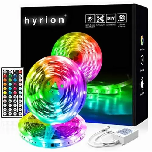 32.8ft hyrion Led Lights, 2 Roll of 16.4ft Led Strip Lights with 44 Keys Remote Extra Adhesive Tape Color Changing Led Rope Lights for Bedroom, Kitchen, Under Bed Lighting