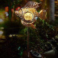 Solar Garden Decoration Outdoor Lights, Metal Fish Stakes LED Lights for Patio, Garden, Yard, Walkway (Bronze)