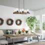 LALUZ Kitchen Light Fixtures,6-Lights Dining Room Lighting Fixtures Hanging, Double Wood Beam Farmhouse Chandelier 25.6”L x 13.4” W x 63” H