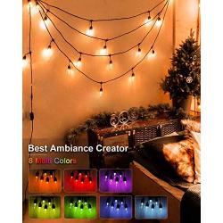 WENFENG 96 Ft Outdoor String Lights, 2 Pack 48Ft RGB Color Changing Patio Lights with 30+5 pcs Shatterproof Led Edison Bulbs, Remote Control Dimmable Waterproof Hanging Lights for Party, Wedding Decor