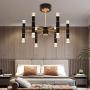 Joyxeon Modern 12-Light Black Chandelier, LED Pendant Lighting, Gothic Dining Room Chandeliers, Post Flush Mount Ceiling Light Fixture for Living Room Kitchen Bedroom Entryway, 3000K High Brightness