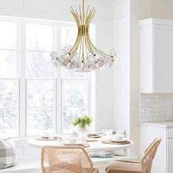 SILJOY Modern Crystal Chandelier Dandelion Led Chandelier Gold Firework Light Fixture for Dining Room Entryway Hallway Restaurant 19 Lights