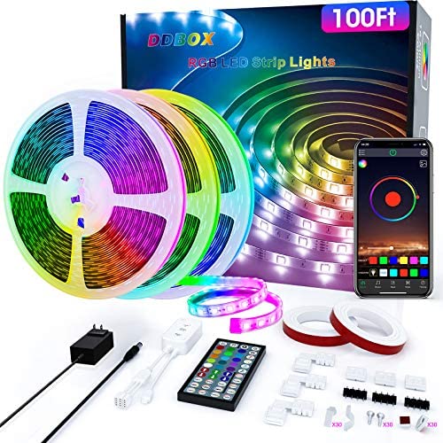 100Ft LED Strip Lights Music Sync Color Changing RGB LED Strip 44-Key Remote, Sensitive Built-in Mic, App Controlled LED Lights Rope Lights, 5050 RGB LED Light Strips for Bedroom Party Home Kitchen