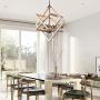 WoodenChandelier Ceiling Pendant Light 4 Candle Holder Lights Vintage Industrial Rustic Hanging Square Ceiling Lamp Light Fixture for Bedroom Kitchen Island Livingroom Farmhouse Foyer