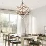WoodenChandelier Ceiling Pendant Light 4 Candle Holder Lights Vintage Industrial Rustic Hanging Square Ceiling Lamp Light Fixture for Bedroom Kitchen Island Livingroom Farmhouse Foyer