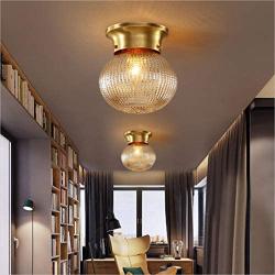 Glass Ceiling Lights, Modo Lighting Brass Semi Flush Mount Ceiling Light Fixture Vintage Industrial Glass Globe Ceiling Lamp, Modern Round Ceiling Light for Living Room Hallway Foyer, E26 Base