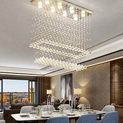 Moooni Modern Rectangular Crystal Chandelier Ceiling Lighting Fixture Raindrop Pendant Flush Mount Light Rectangle Chandeliers for Dining Rooms Kitchen L 47''x W 12''x H 31.5''